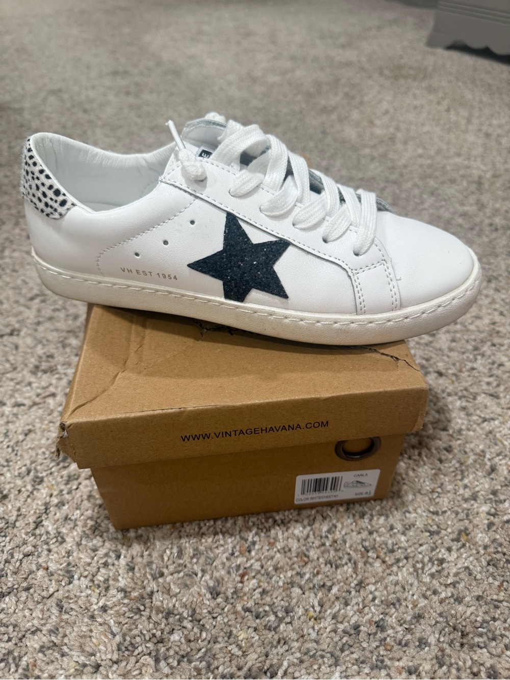 Vintage Havana Kids White Sneaker with Black Star Accent